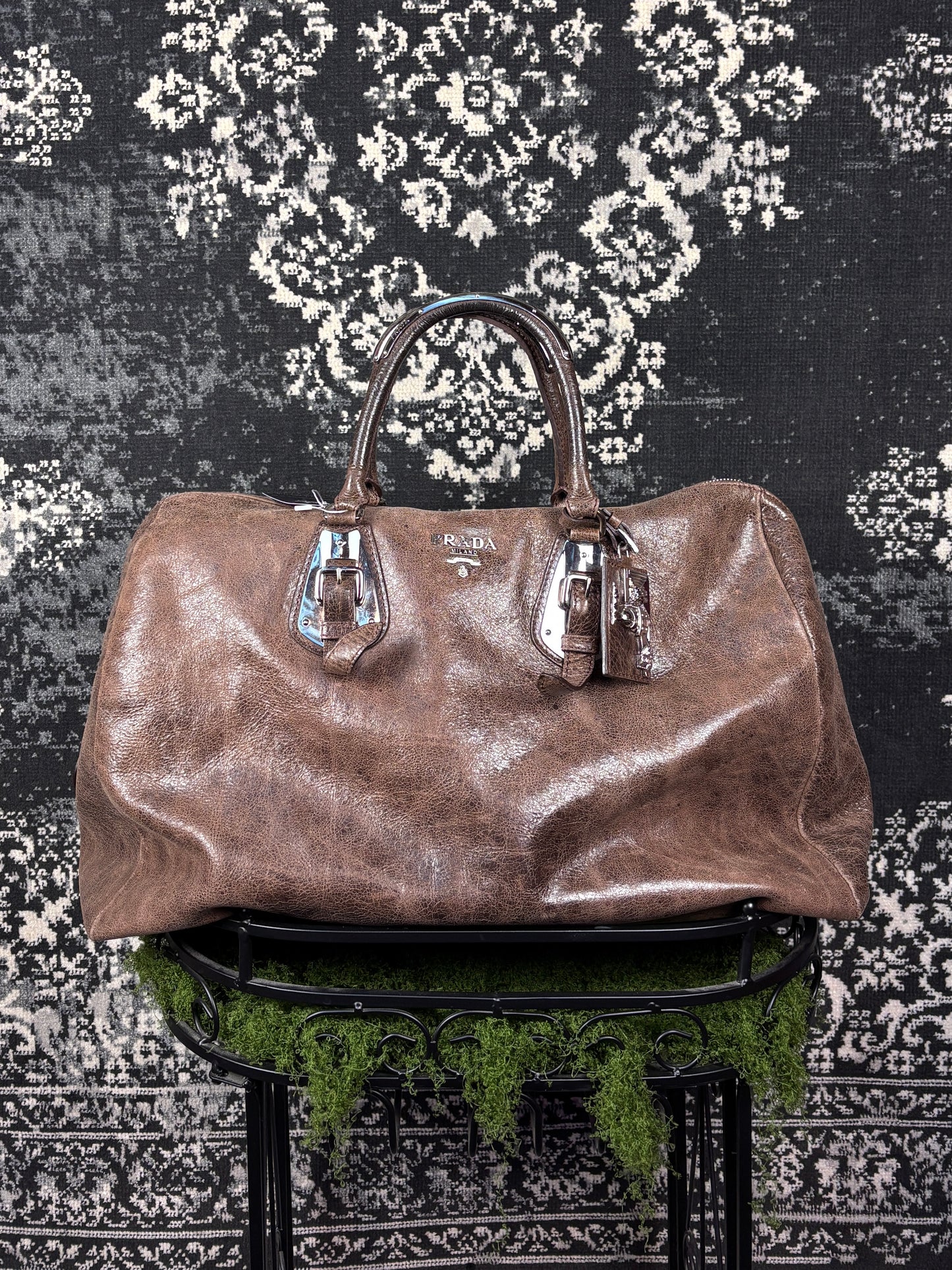 Y2K Vintage Prada Brown Leather Duffle Bag