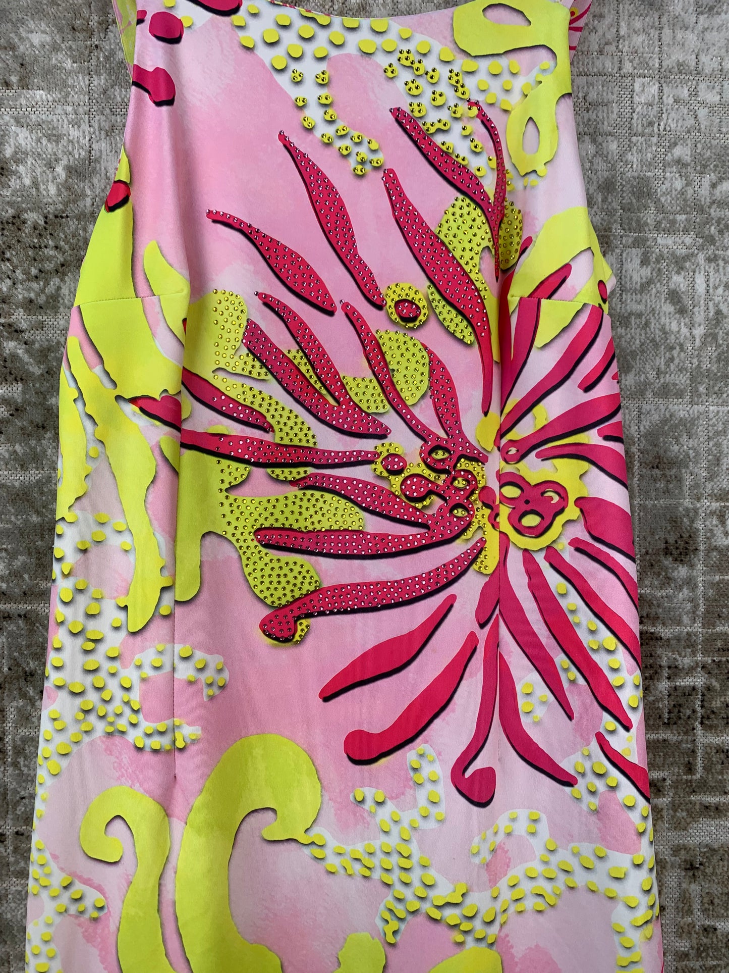 Missy Y2K Womens Pink Yellow Floral Graphic Midi Dress