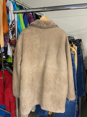 Vintage Shearling Sheepskin Beige Long Coat XL Mens Buttoned