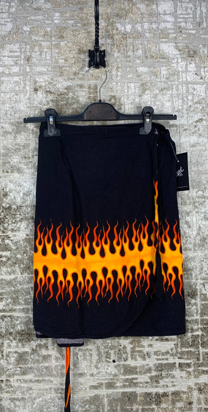 Womens Black Flame Graphic Wrap Skirt