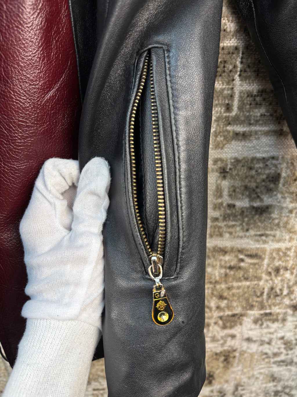 Women's Vintage Black Leather Jacket Red accent