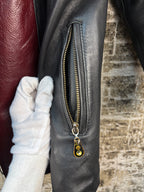 Women's Vintage Black Leather Jacket Red accent