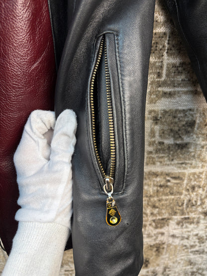 Women's Vintage Black Leather Jacket Red accent
