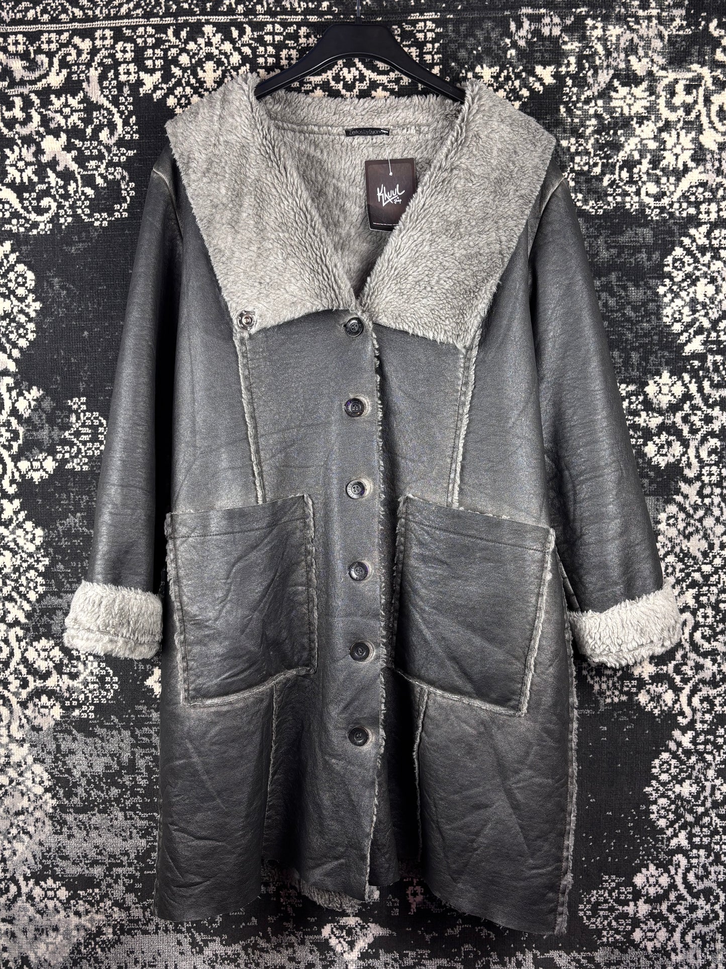 Womens Y2K Luana Faux Leather Faux Button Up Coat