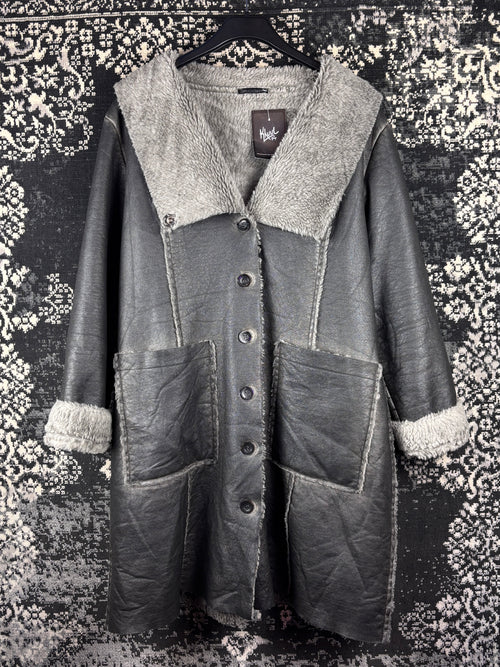 Womens Y2K Luana Faux Leather Faux Button Up Coat