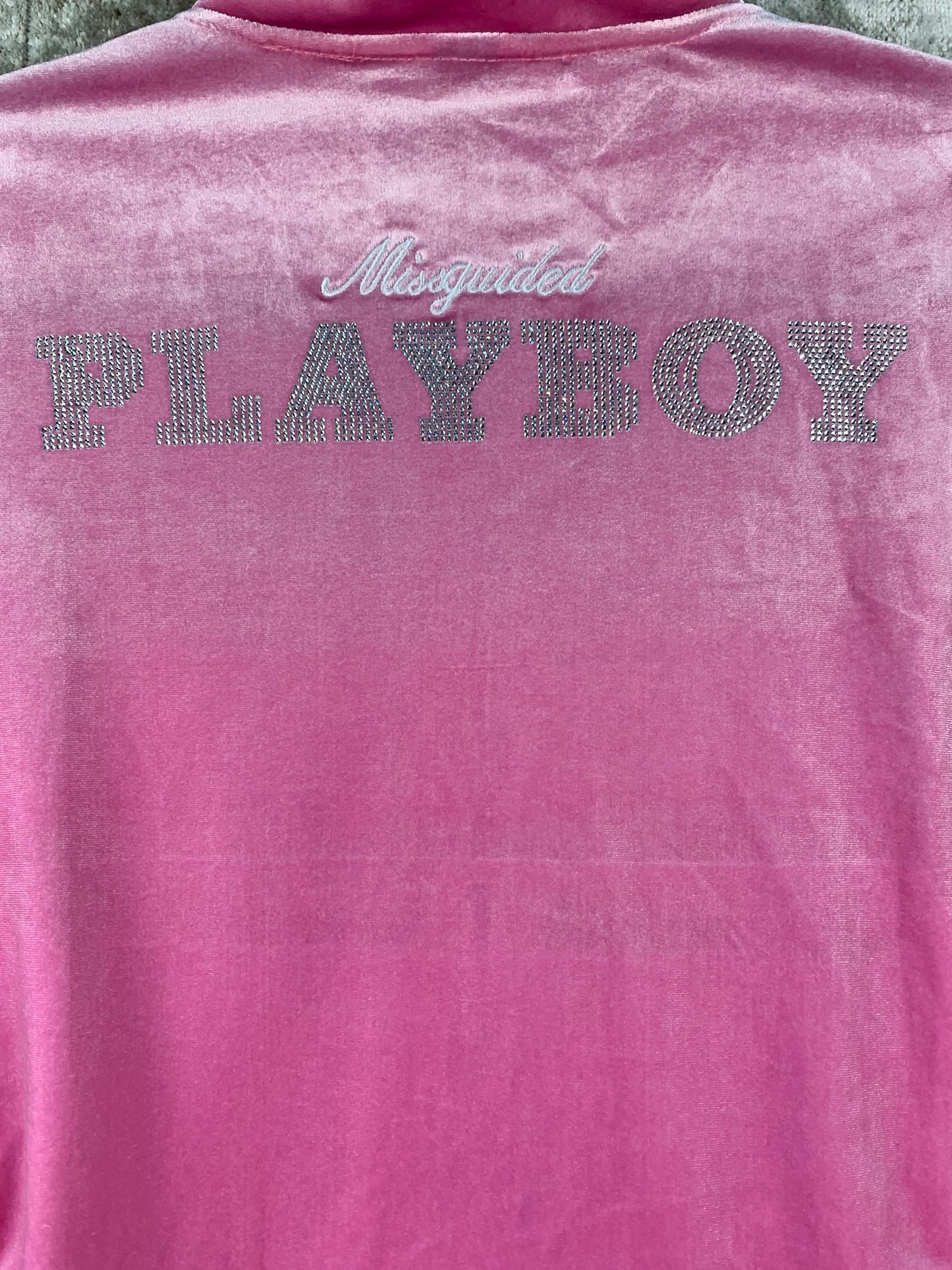 Womens Y2K Playboy Missguided Pink Velvet Track Jacket