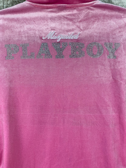 Womens Y2K Playboy Missguided Pink Velvet Track Jacket