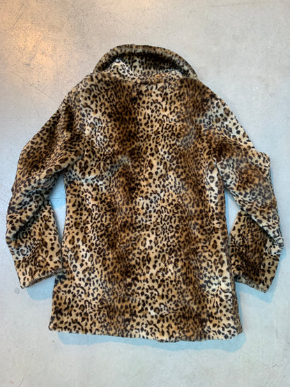 Womens Y2K Leopard Print Fur Jacket