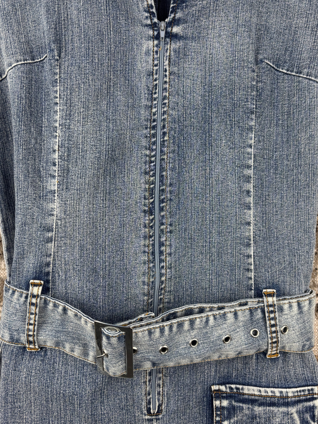 Womens Y2K Denim Belted Mini Dress