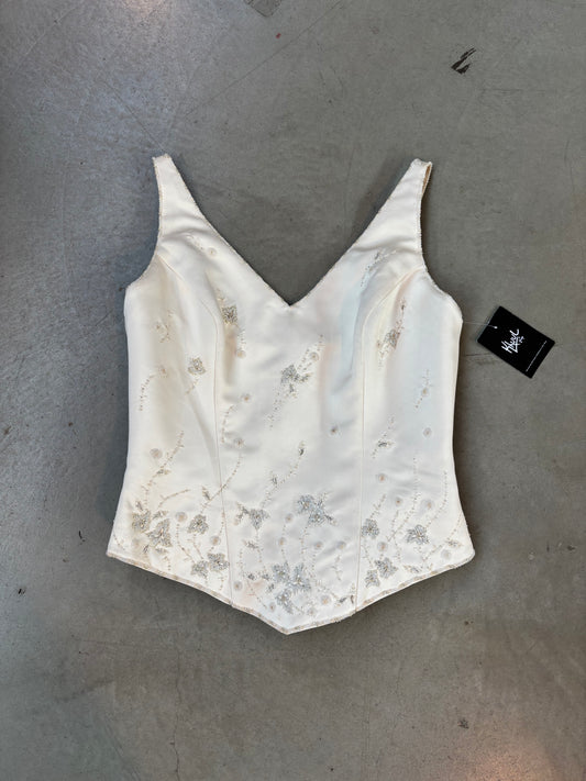 Elegant White Beaded Corset Top