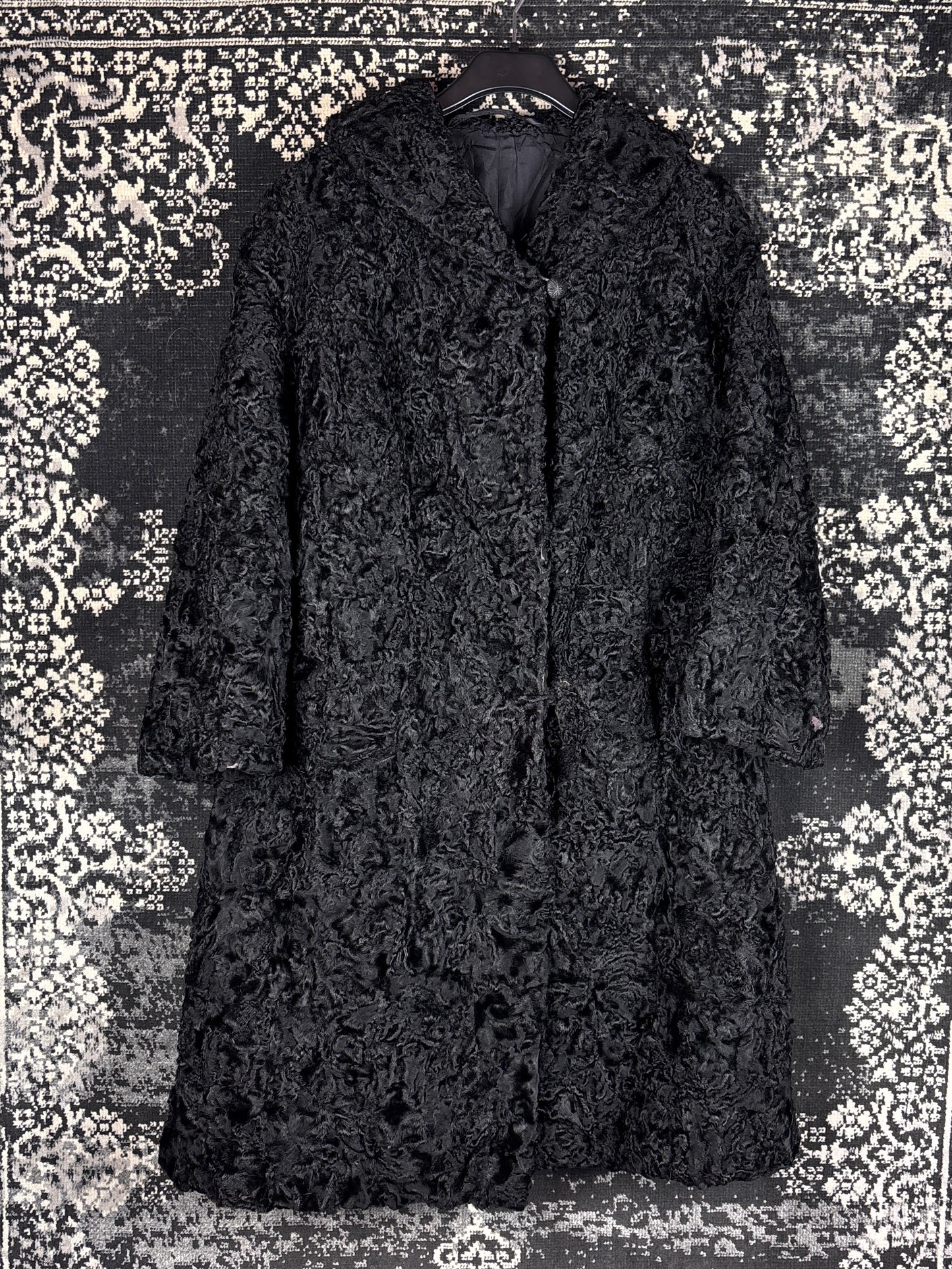 Women's Vintage Black Persian Lamb Fur Long Coat