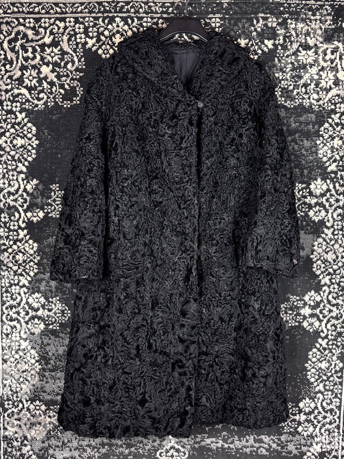 Women's Vintage Black Persian Lamb Fur Long Coat
