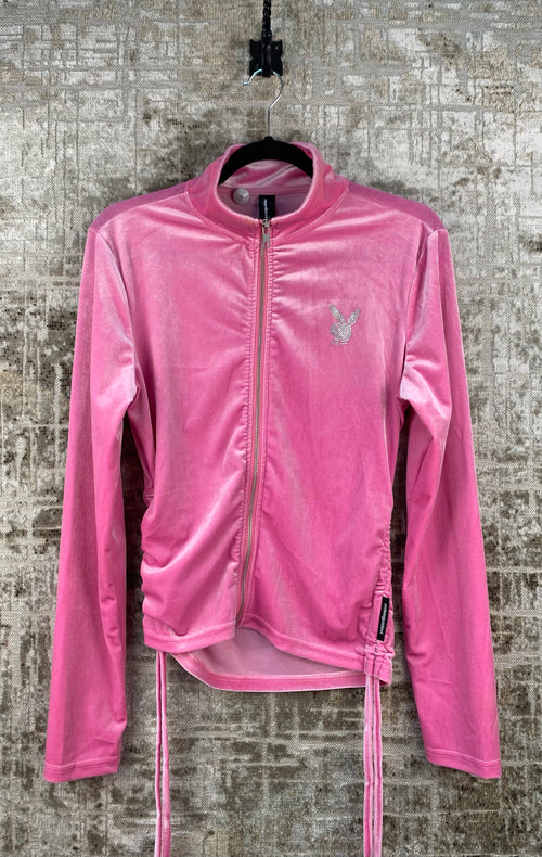 Womens Y2K Playboy Missguided Pink Velvet Track Jacket