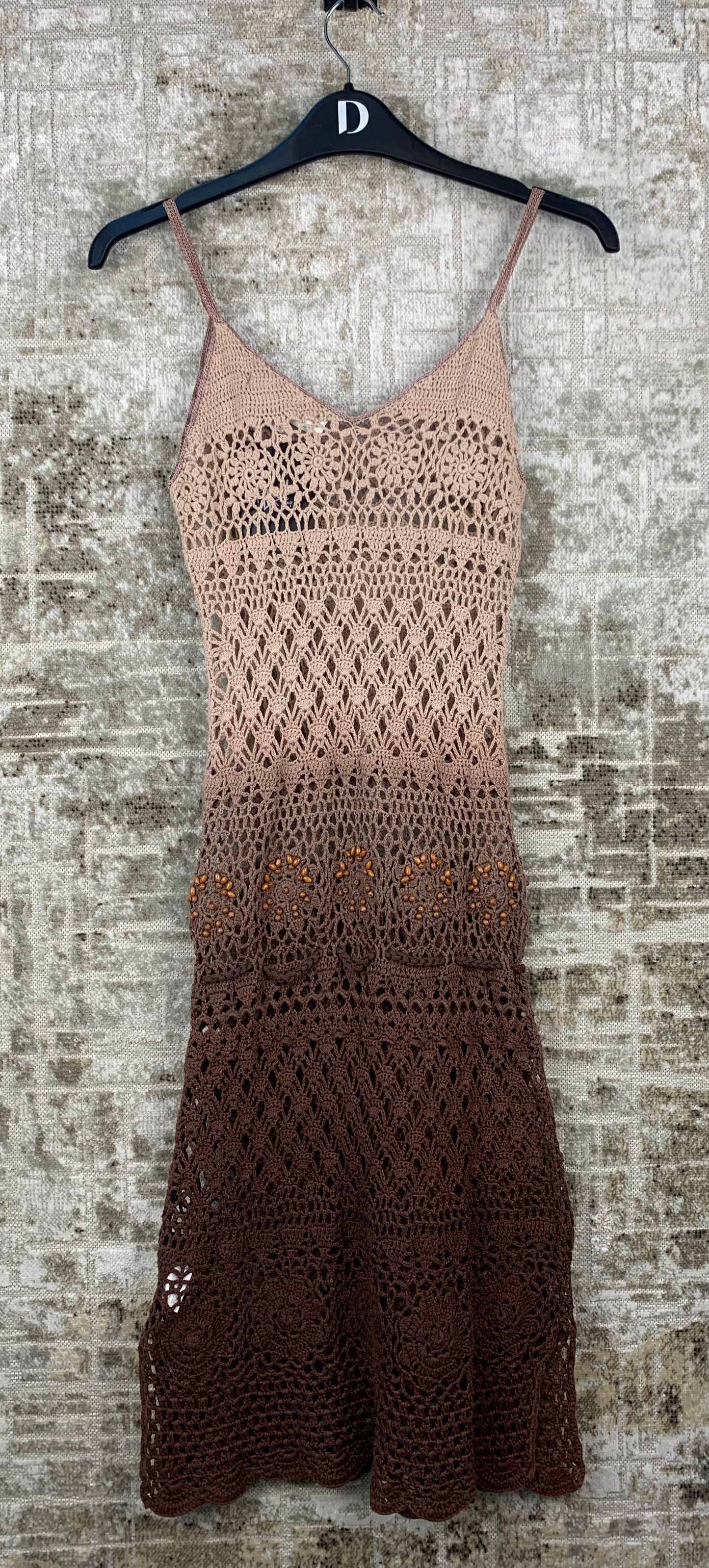 Womens Y2K Brown Ombre Crochet Midi Dress