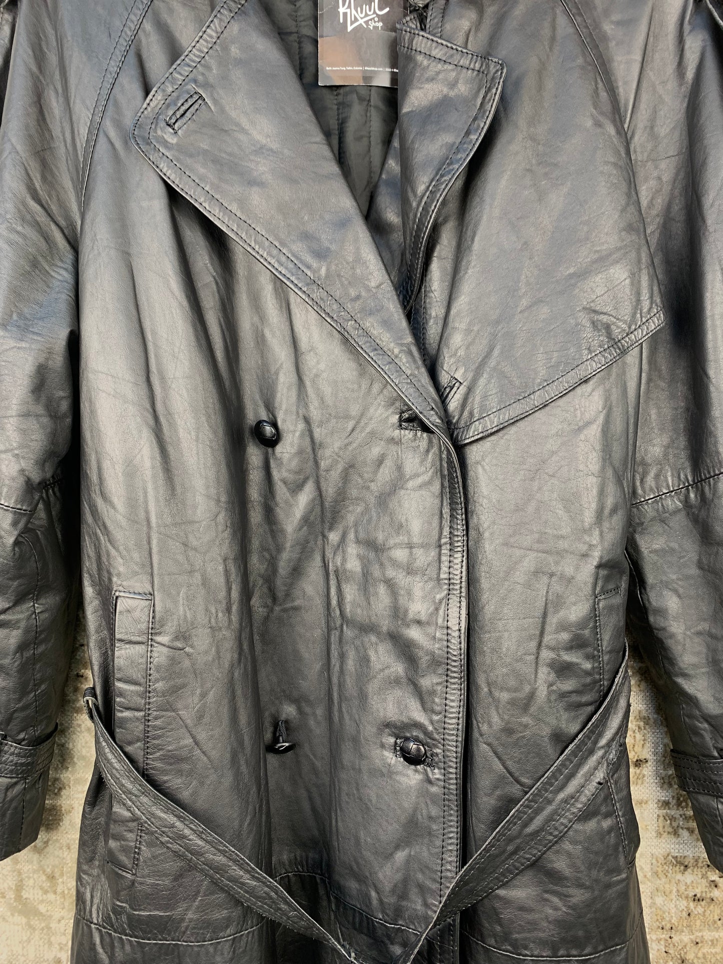 Vintage Black Leather Trench Coat