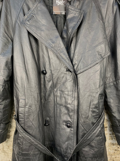 Vintage Black Leather Trench Coat