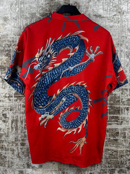 Mens Y2K Dragon Print Button Up Shirt