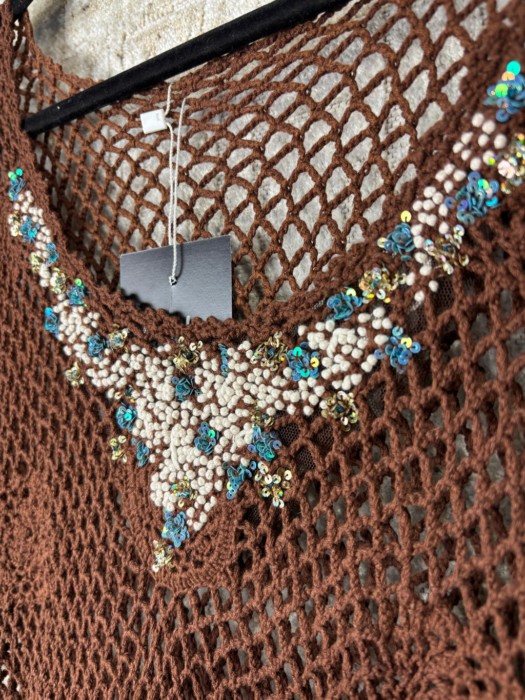 Y2K Beaded Crochet Net Knit Top