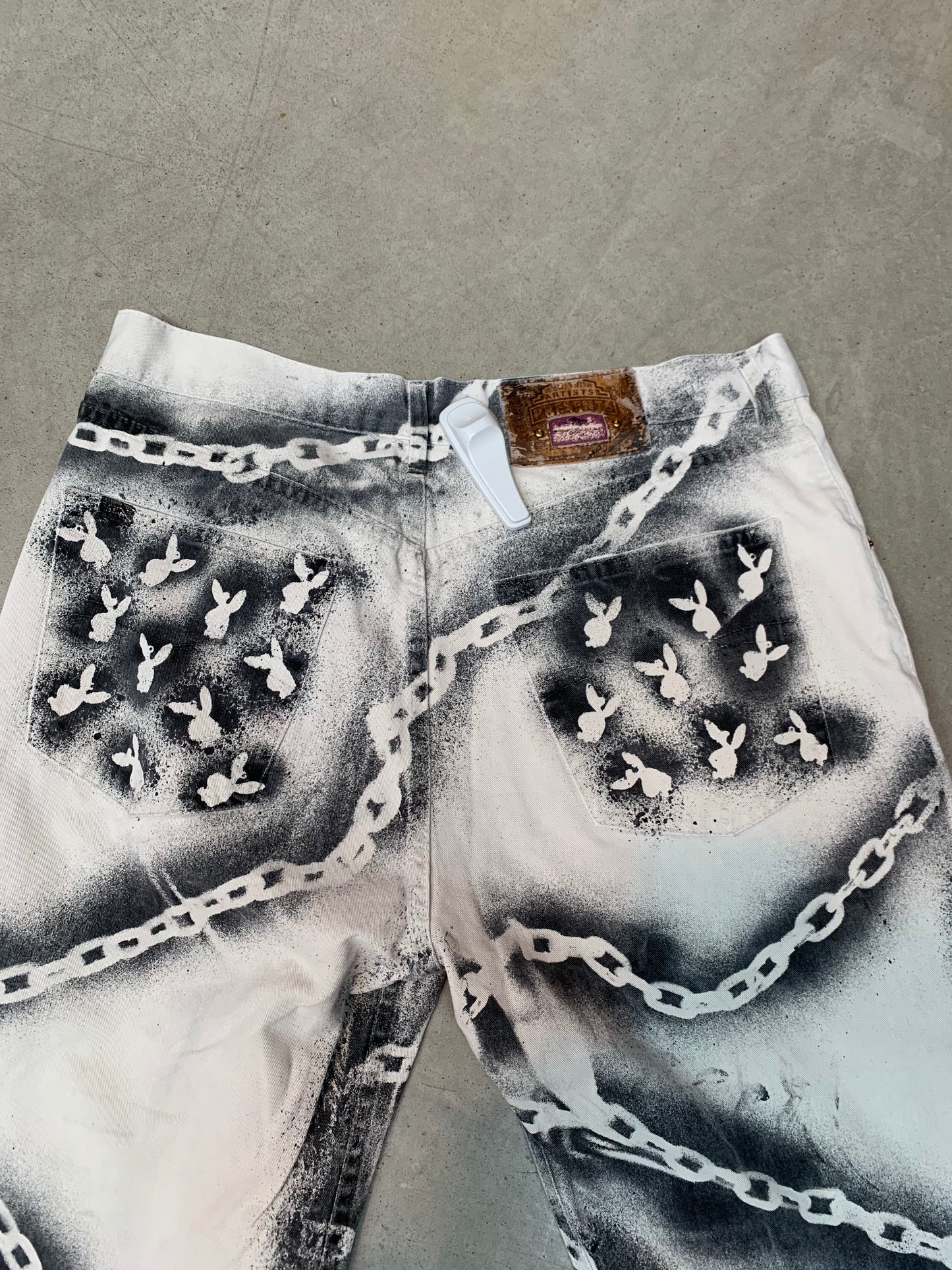 Handmade Women XL White Black Spray Painted Pants