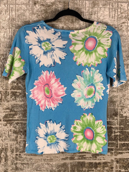 Womens Y2K Vintage Light Blue Beaded Floral Top