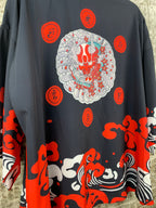 Womens Japanese Style Black Red Cardigan