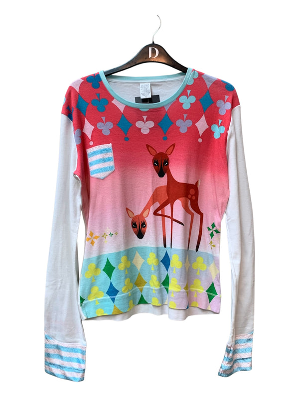 Y2K Deer Print Long Sleeve Top