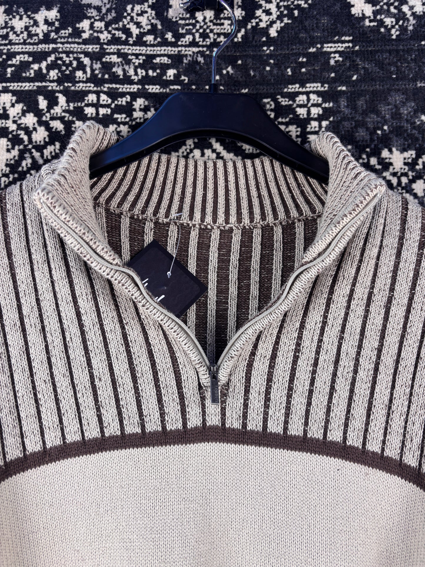 Men's Y2K Beige Half Ribbed Zip Sweater