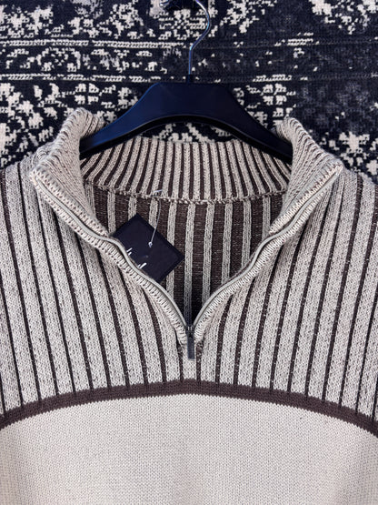 Men's Y2K Beige Half Ribbed Zip Sweater