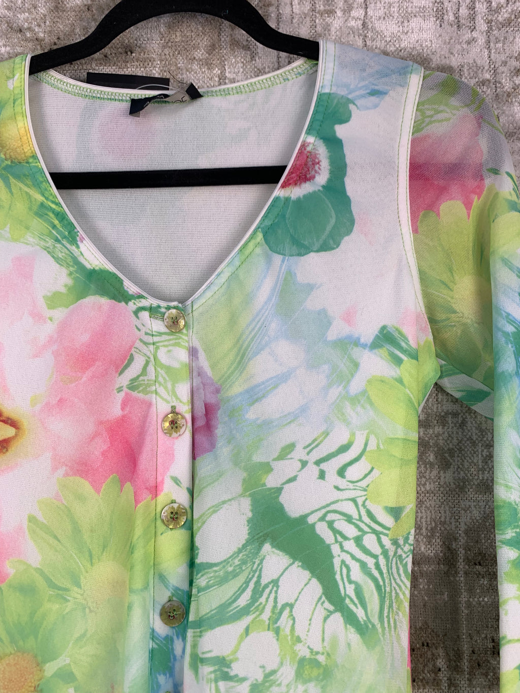 Womens Y2K Floral Mesh Long Sleeve Top