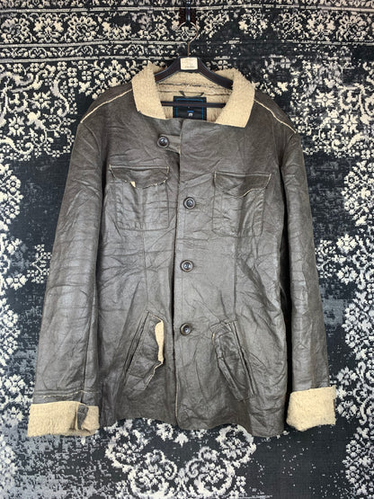 Men's Vintage Chapter Faux Leather Sherpa-Lined Coat
