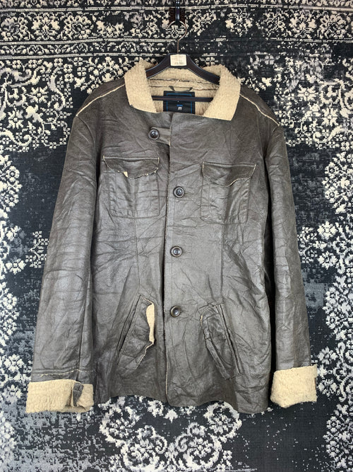 Men's Vintage Chapter Faux Leather Sherpa-Lined Coat