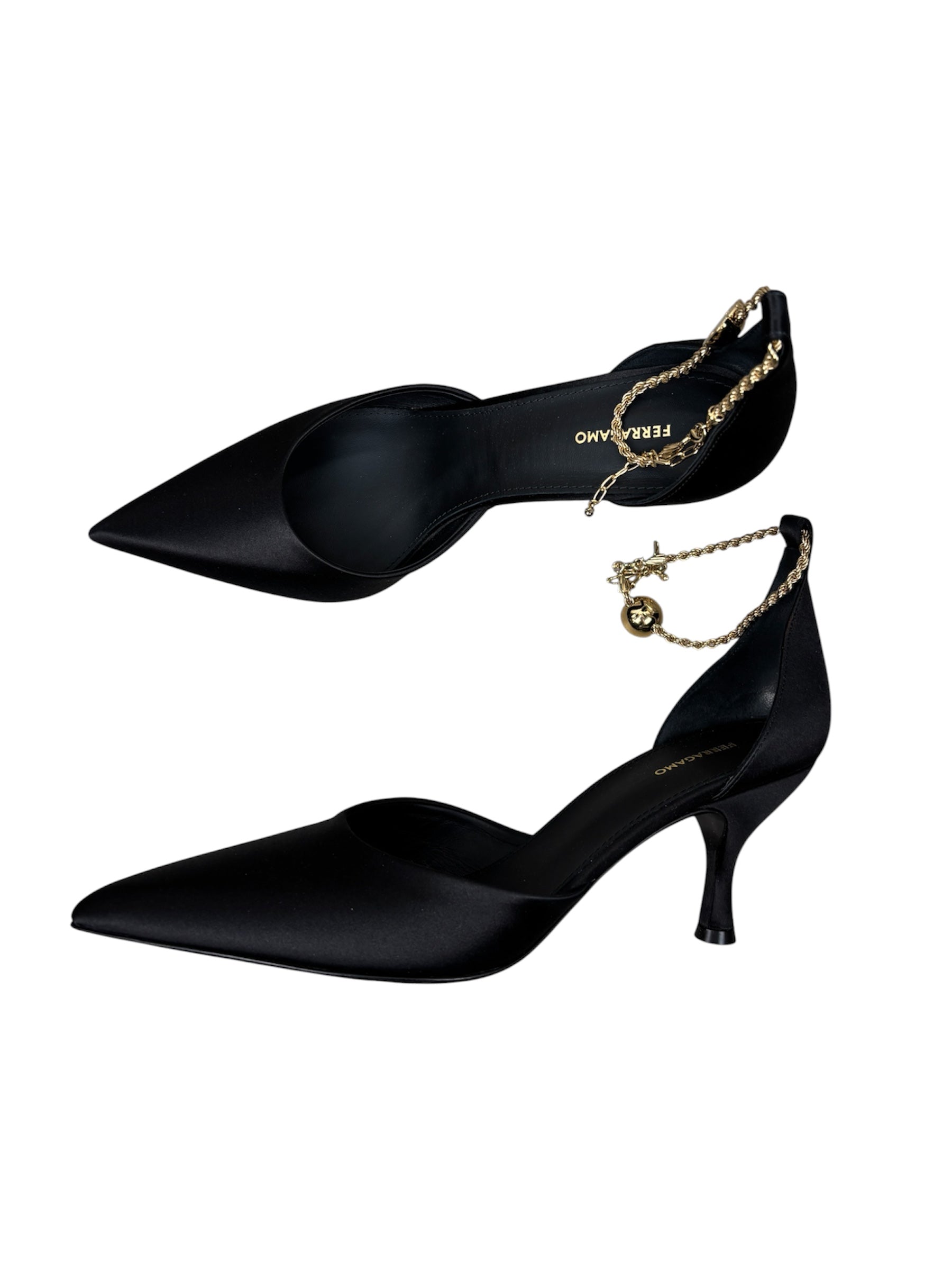 Ferragamo Dana Black Satin Pumps