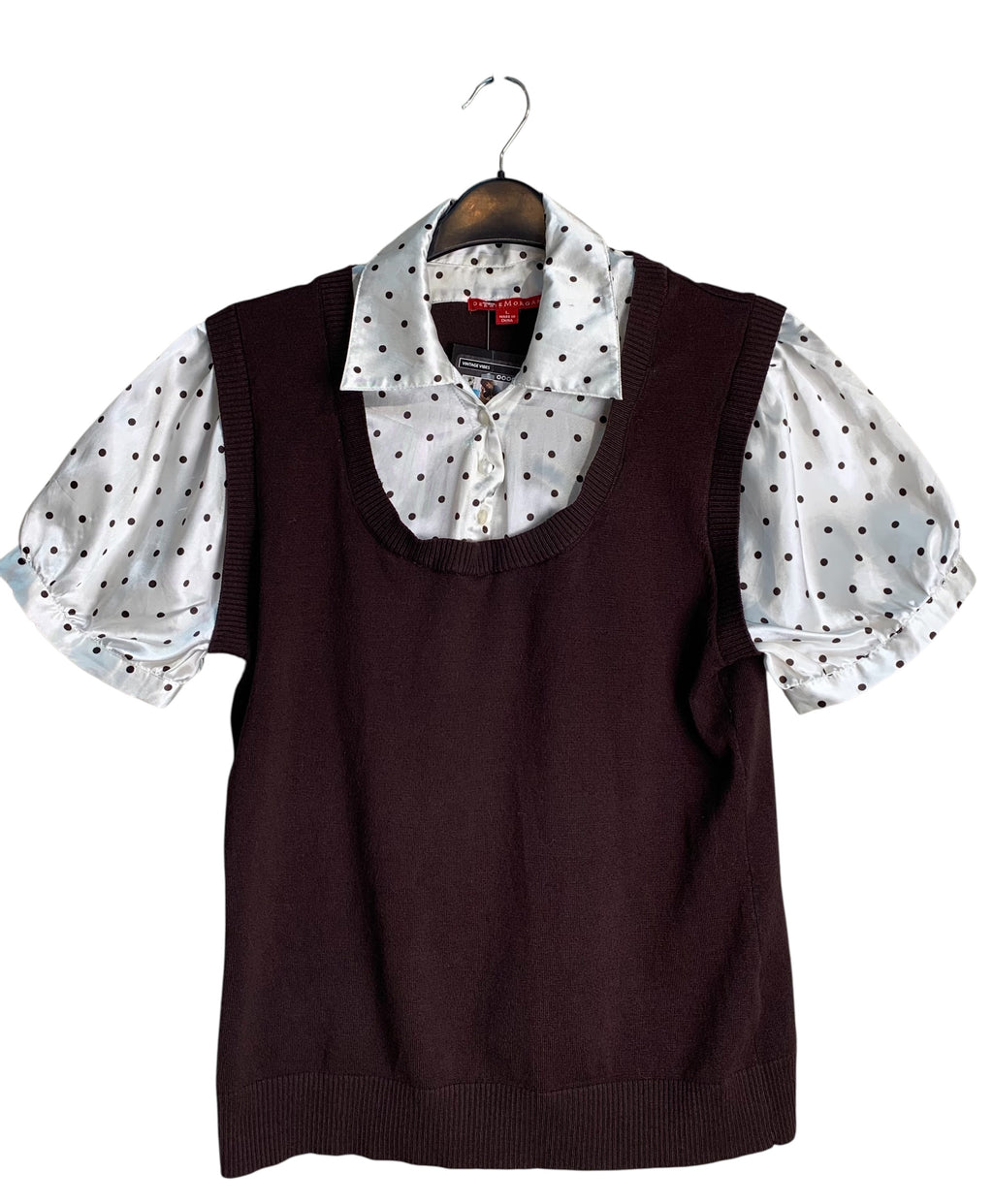 Debbie Morgan Y2K Mock-Layer Polka Dot Knit Top