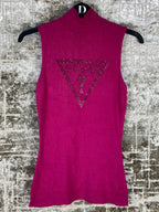 Women's Y2K Guess Pink Turtleneck Sleeveless Top