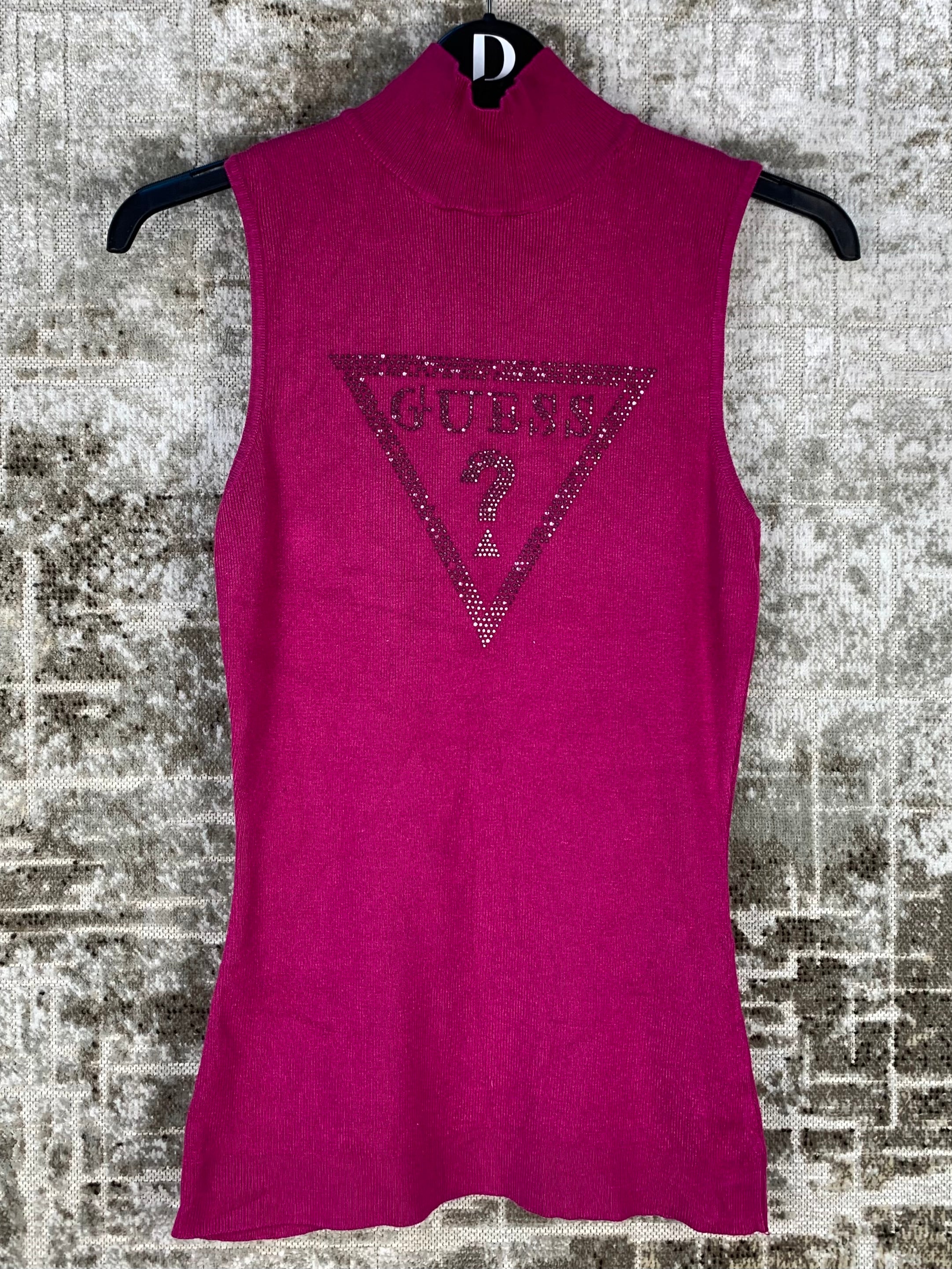 Women's Y2K Guess Pink Turtleneck Sleeveless Top