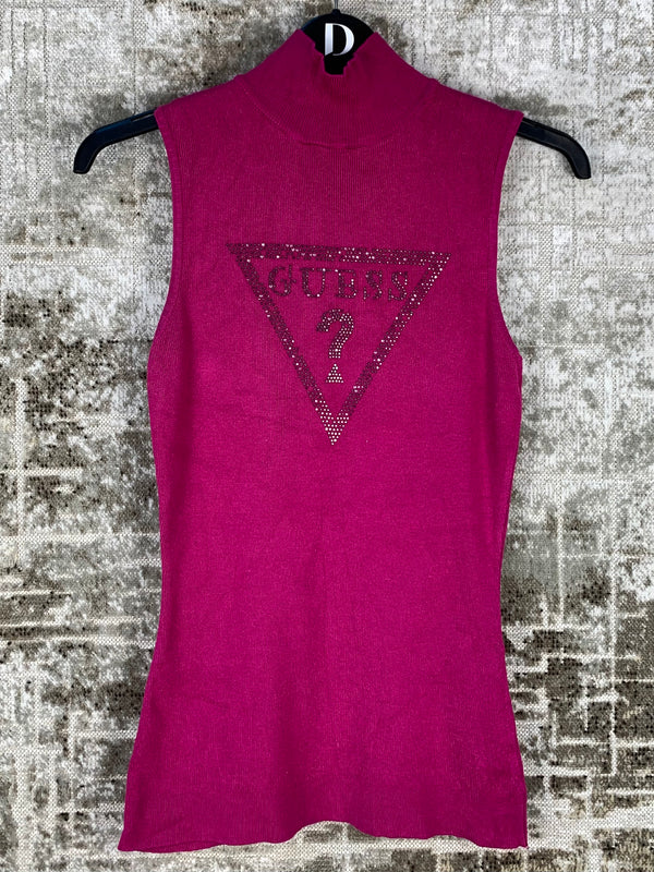 Women's Y2K Guess Pink Turtleneck Sleeveless Top