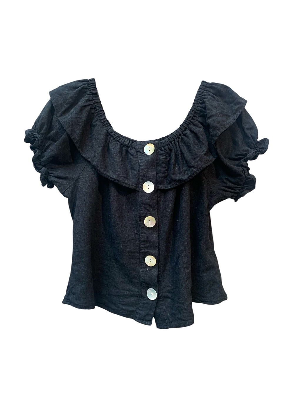 V by Very Ruffle Off-Shoulder Linen Blend Top