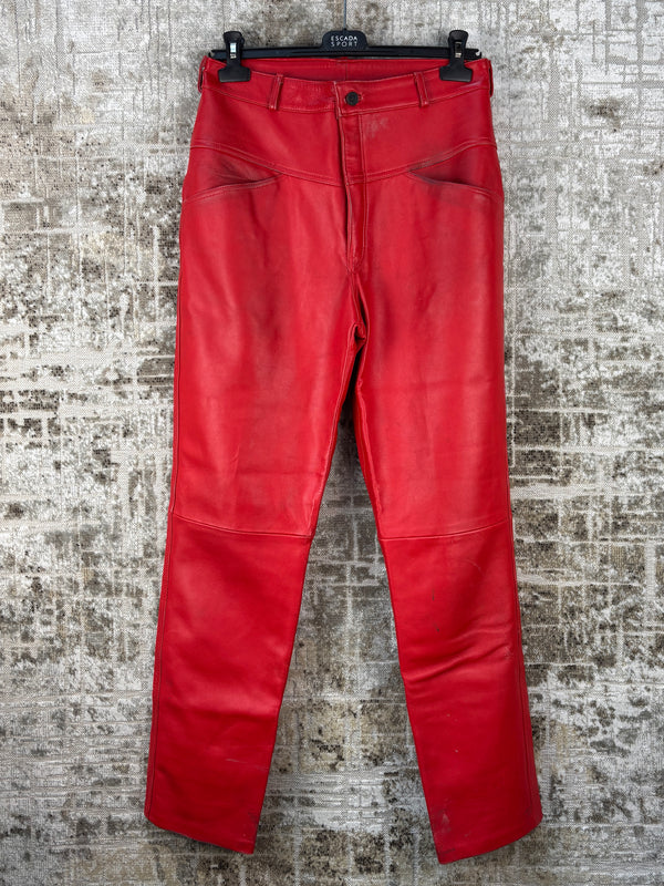 Womens Vintage Red Genuine Leather Pants