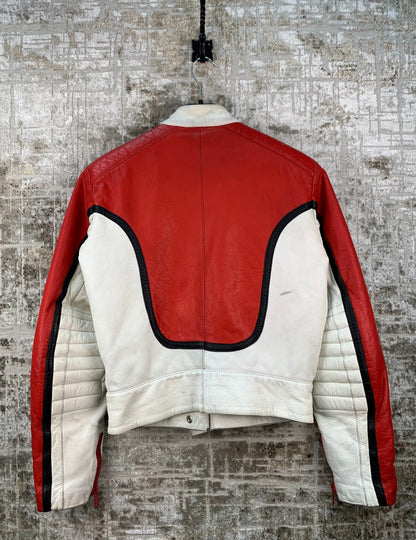 Mens Vintage Akta Getskinn Red Motorcycle Leather Jacket