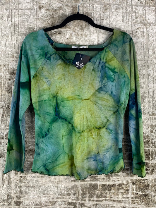 Womens Vintage Y2K Green Tie Dye Top