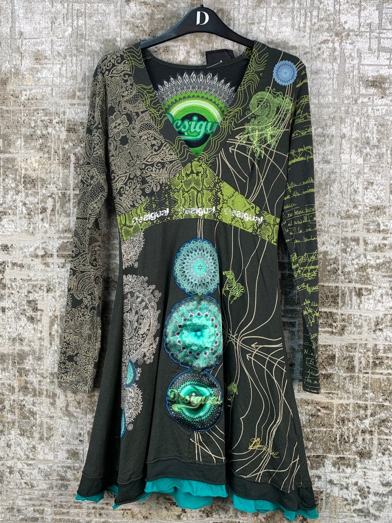 Womens Y2K Desigual Green Patchwork Dress