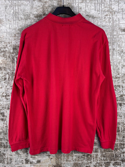 Mens Vintage Red Long Sleeve Polo Shirt