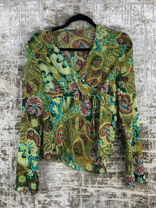 Womens Vintage Y2K Green Floral Long Sleeve Top