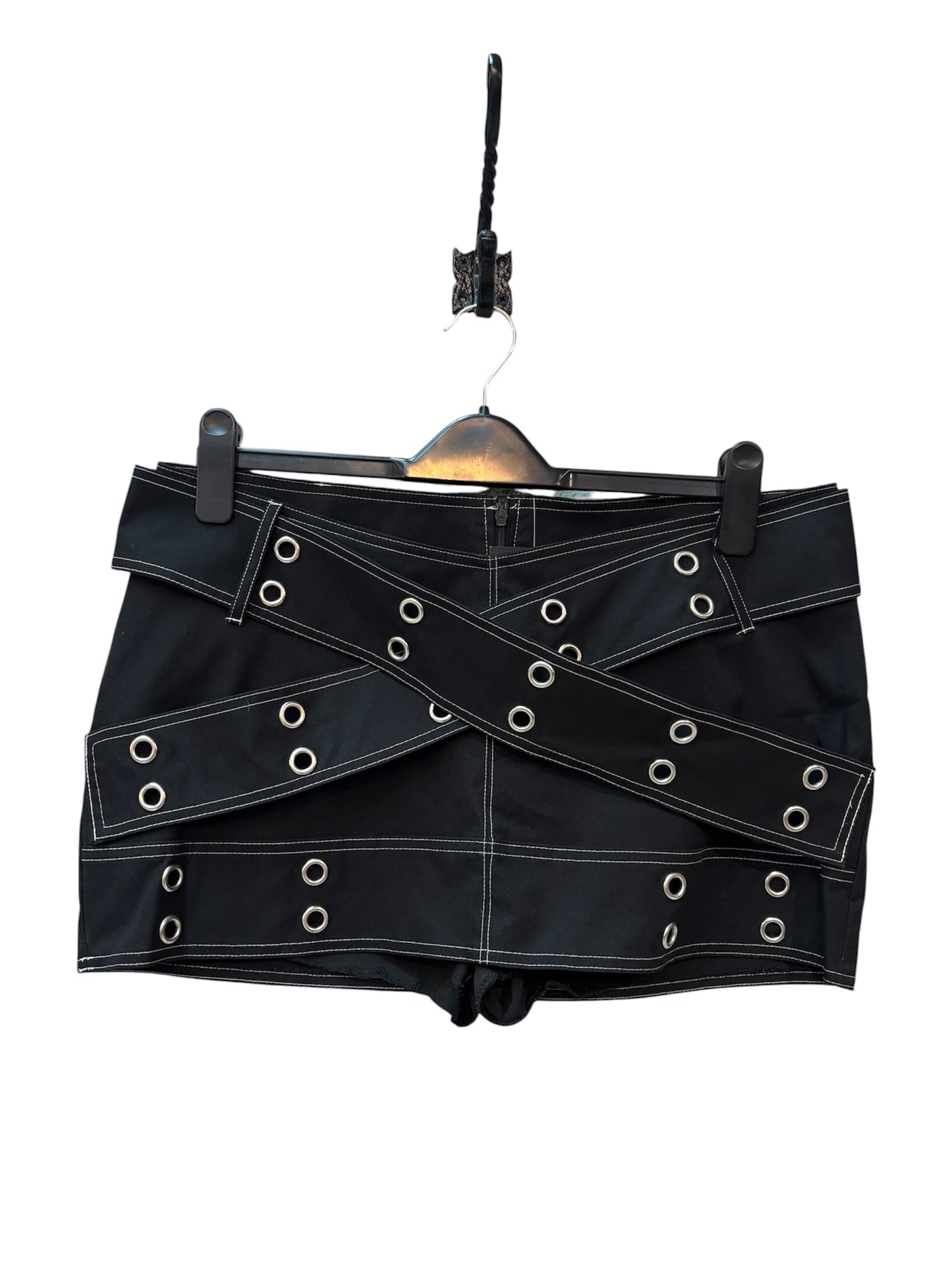 Grommet Cross-Strap Mini Skirt
