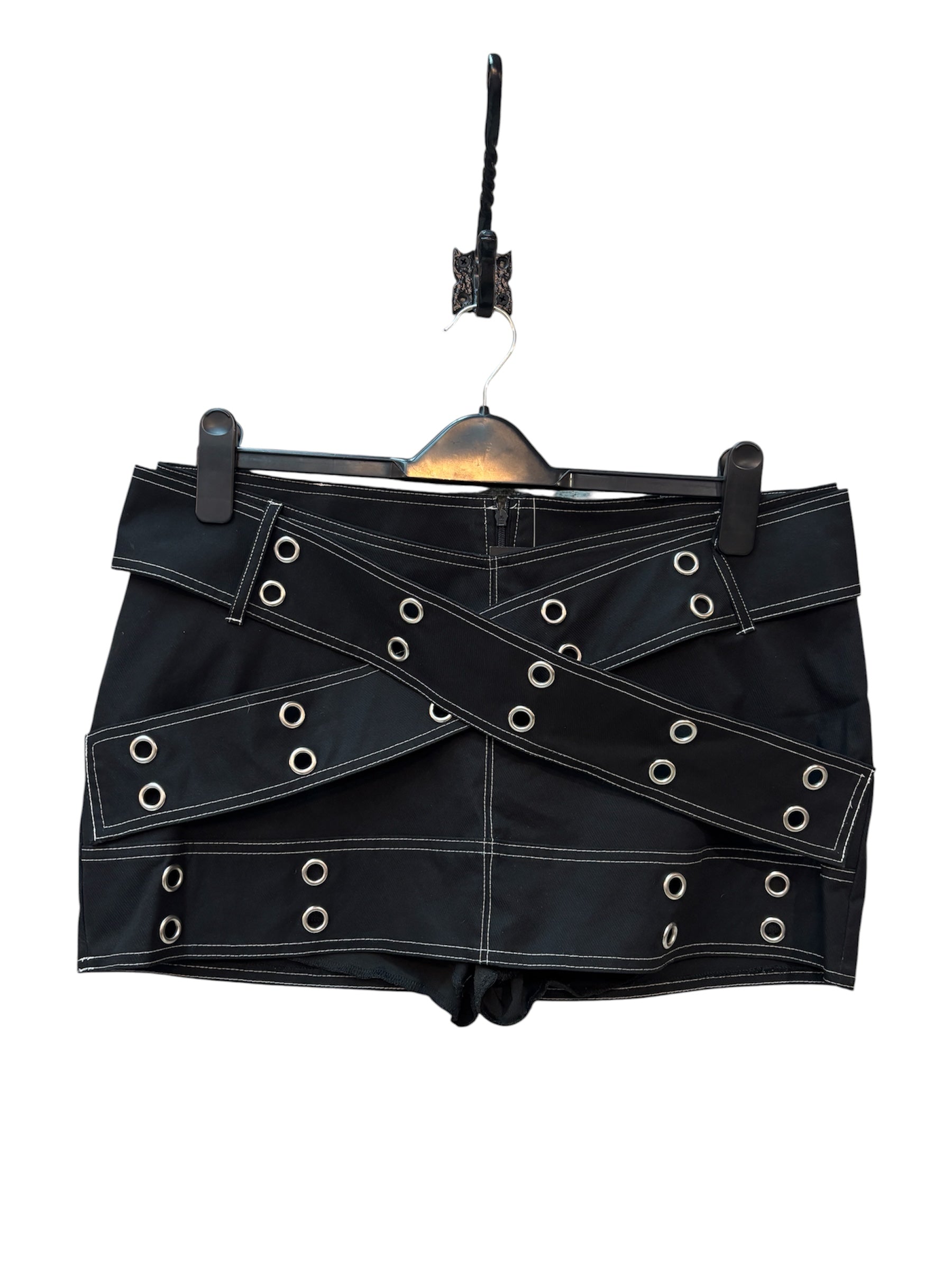 Grommet Cross-Strap Mini Skirt