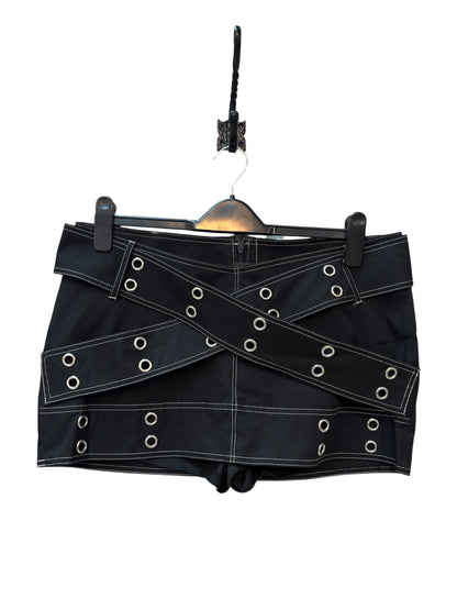 Grommet Cross-Strap Mini Skirt