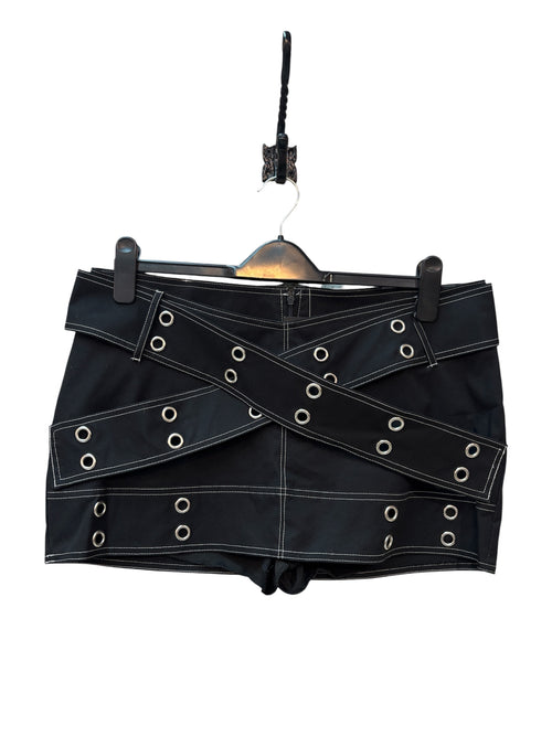 Grommet Cross-Strap Mini Skirt