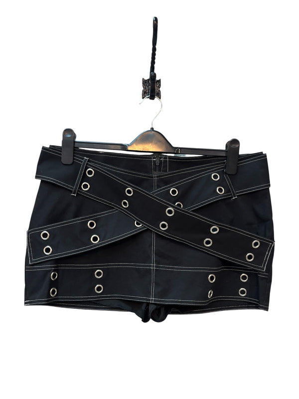 Grommet Cross-Strap Mini Skirt