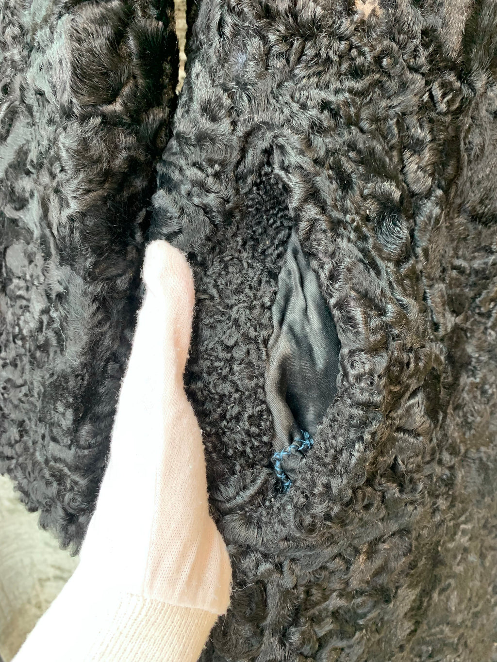 Vintage Black Persian Lamb Fur Longline Coat