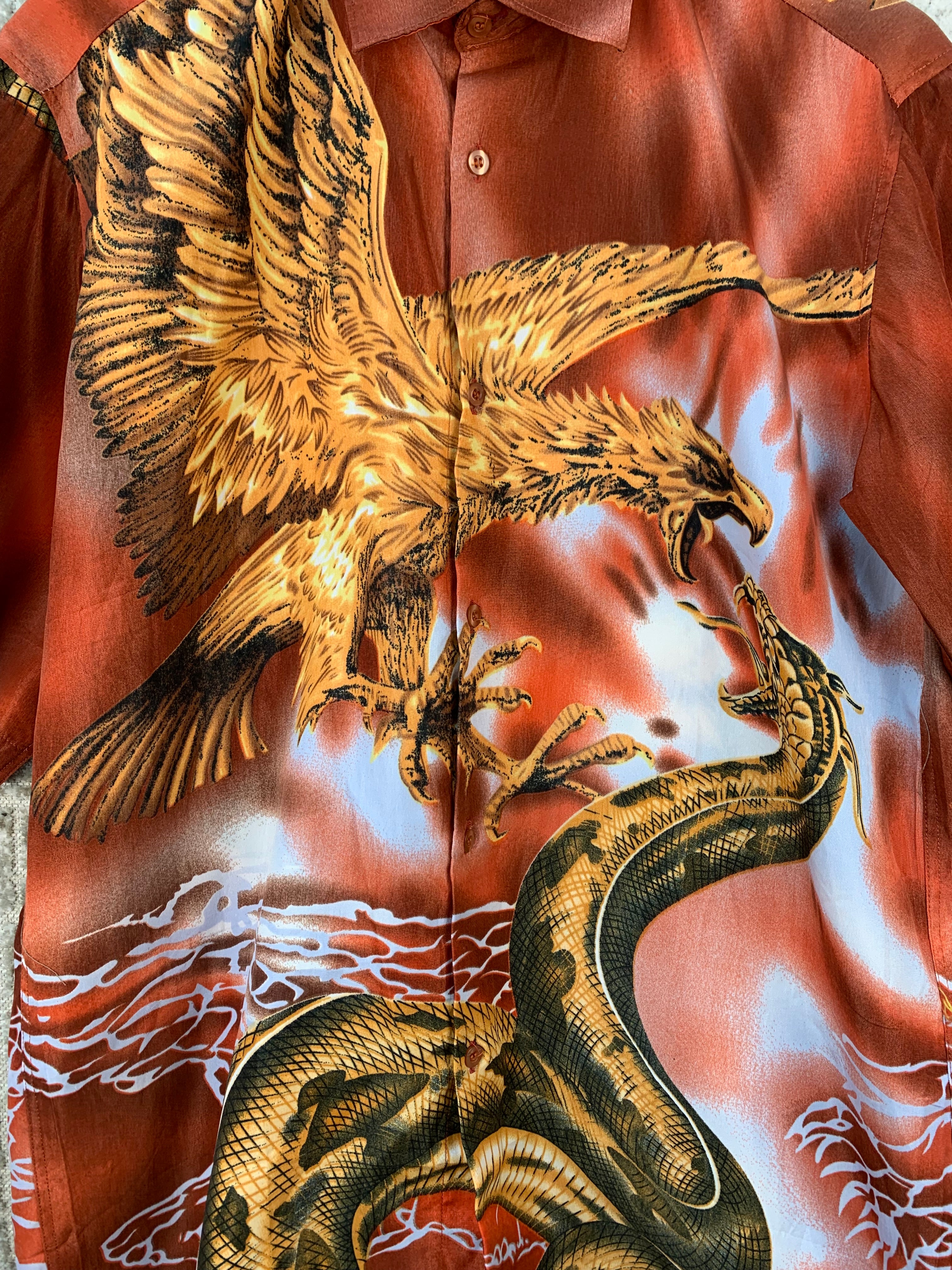 BAZIG Mens Red Eagle Snake Graphic Shirt